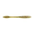 Olive green flat worm fishing bait with purple and orange speckles