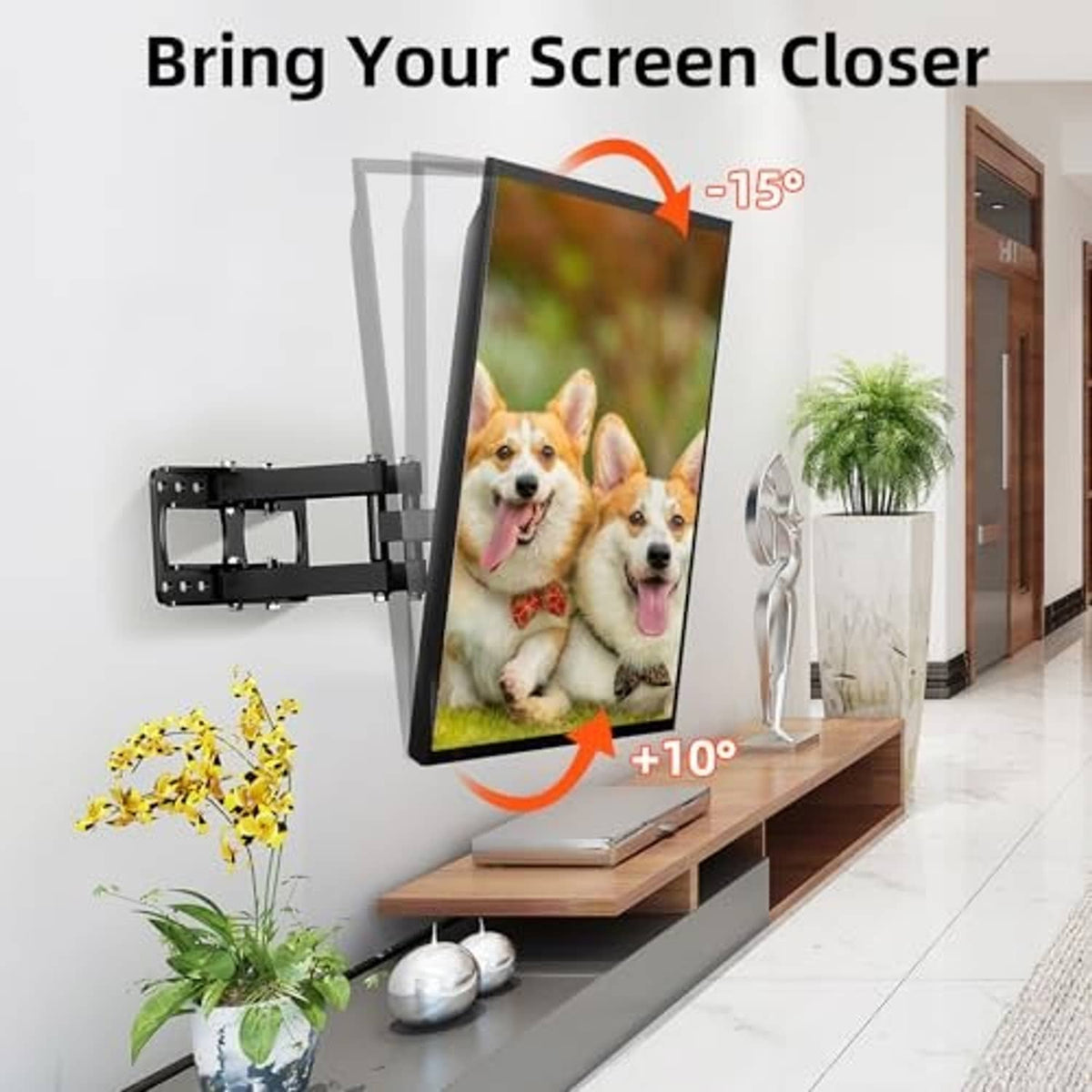 TV wall mount bracket with tilt adjustment for closer viewing angle