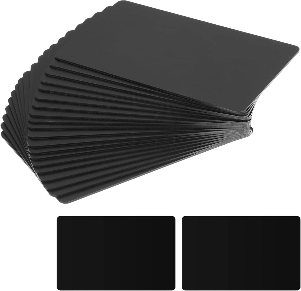 Set of 20 black rewritable NFC PVC cards, blank front, stacked with two cards shown