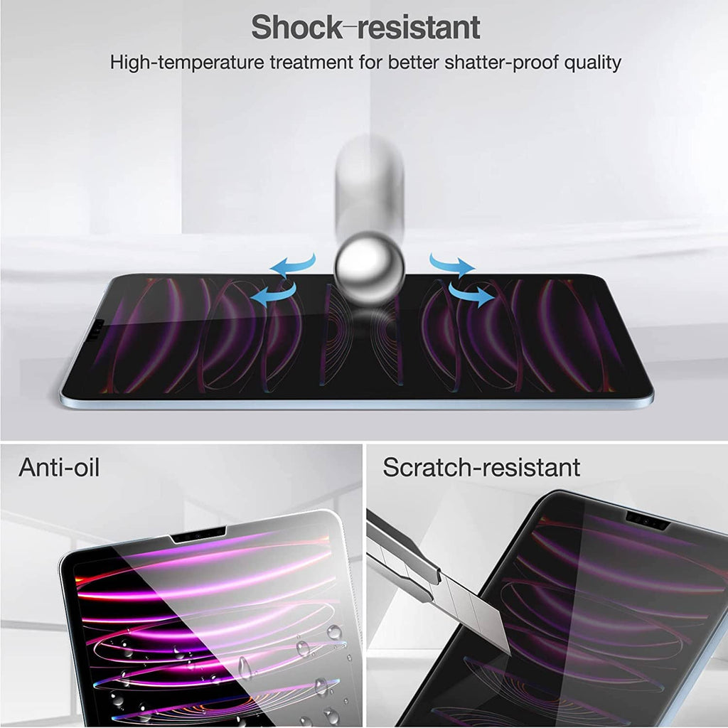 Privacy tempered glass screen protector with shock-, scratch-, and anti-oil features