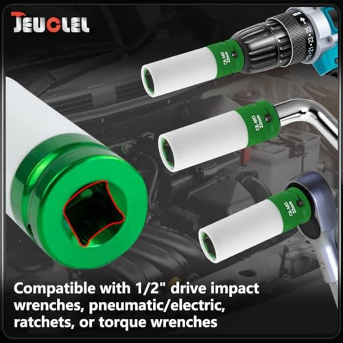 22mm wheel protector socket sleeves, multiple white tubes with green CR-MO ends