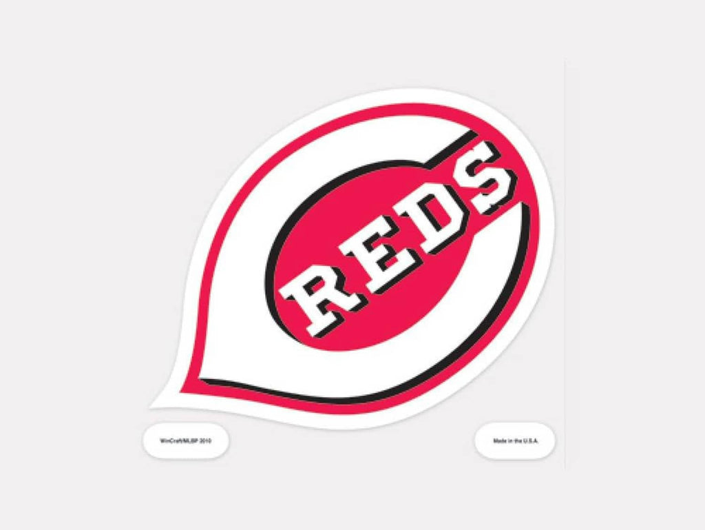 MLB team color decal showing red “Reds” text on a black oval with a white outer edge