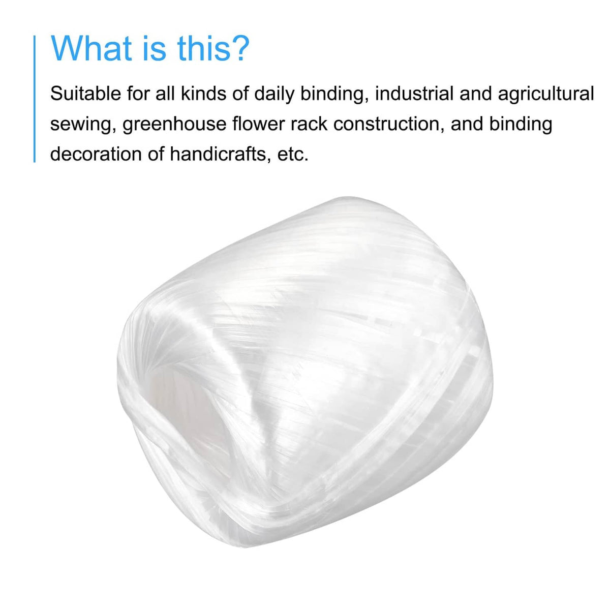 White plastic rope twine spool, tightly wound plastic strands for binding tasks
