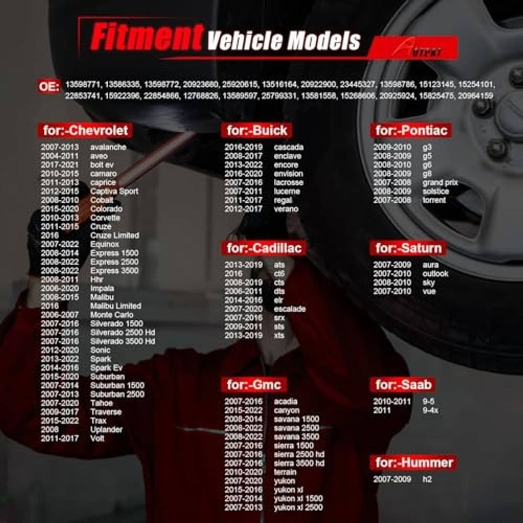 Tire pressure sensor compatibility chart for multiple vehicle models