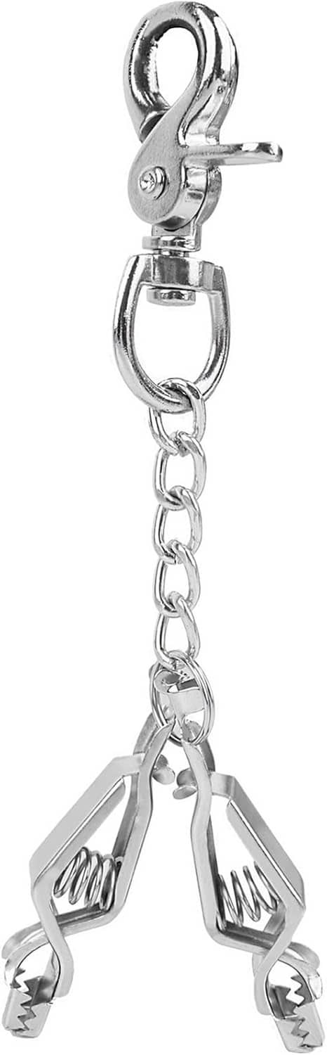 Chrome metal alligator glove clip with chain, for securing work gloves