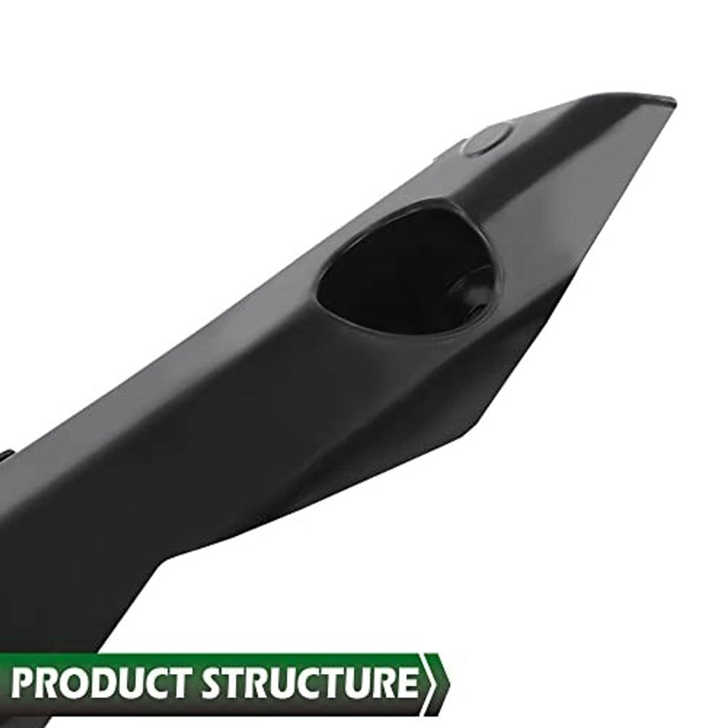 Single front bumper bracket corner with oval hole opening and dark plastic body