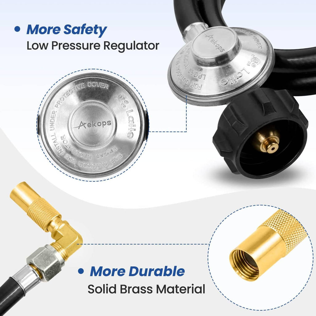 Aekops propane low pressure regulator with black connector and solid brass fittings