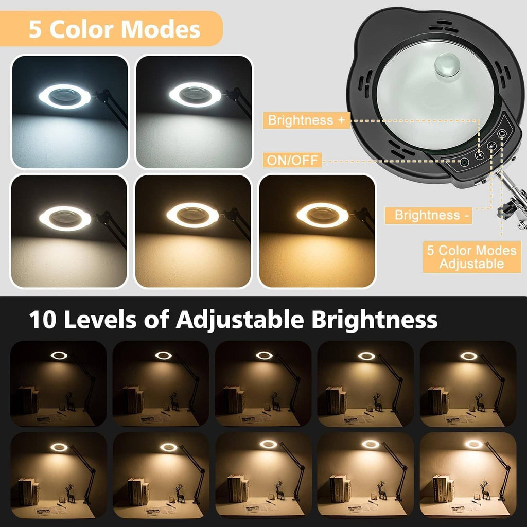 Black magnifier lamp head with circular LED light for close-up viewing