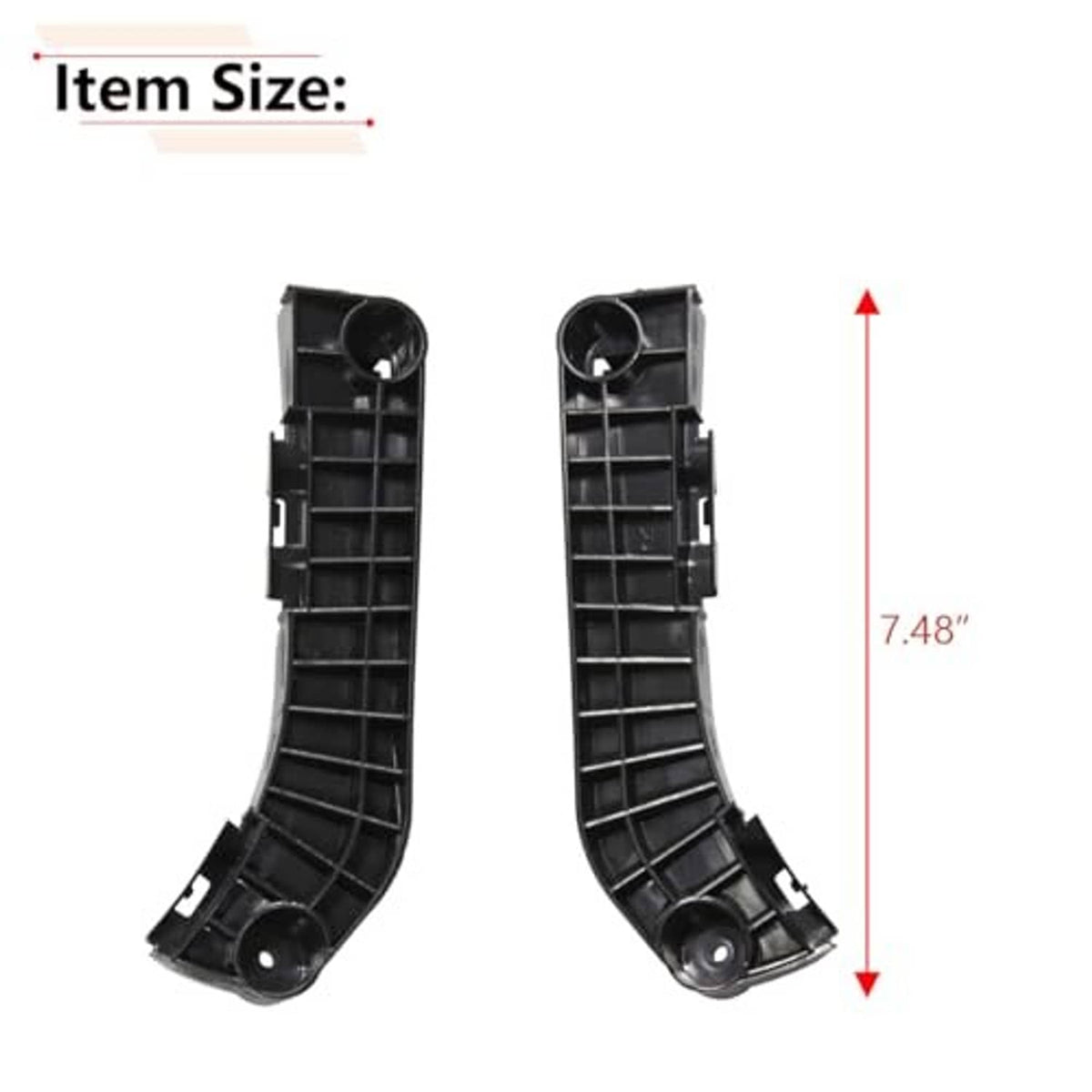 Black front bumper brackets, side view; 7.48 in tall with circular mounting clips