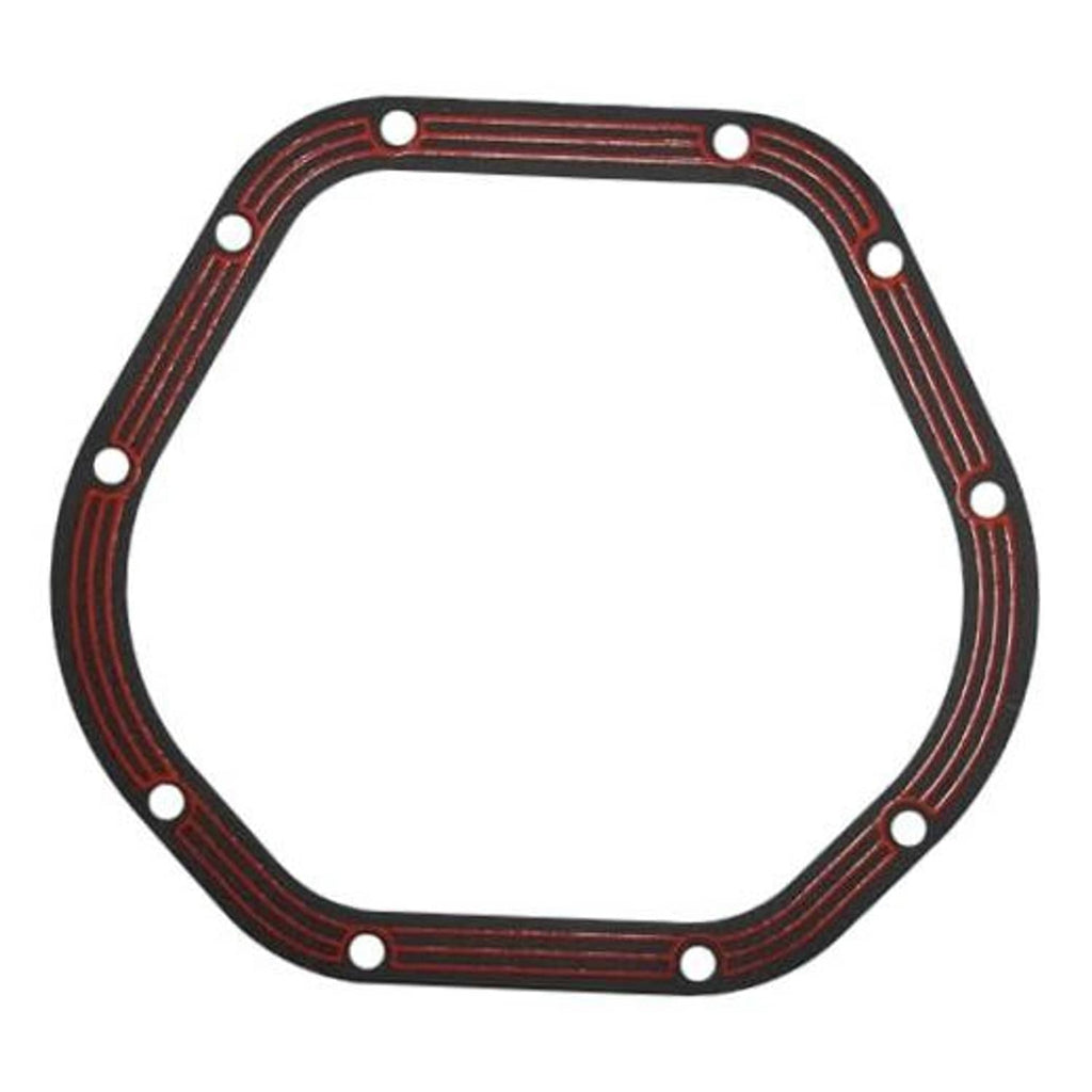 Rear differential cover gasket with red stripe pattern and bolt holes, octagonal shape