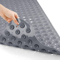 Gray bathtub shower mat with suction cups, raised massage nodules, non-slip grip