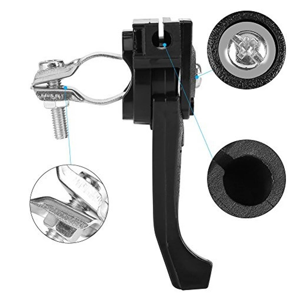 Black throttle lever with silver bracket, mounting screw, and textured actuator pad