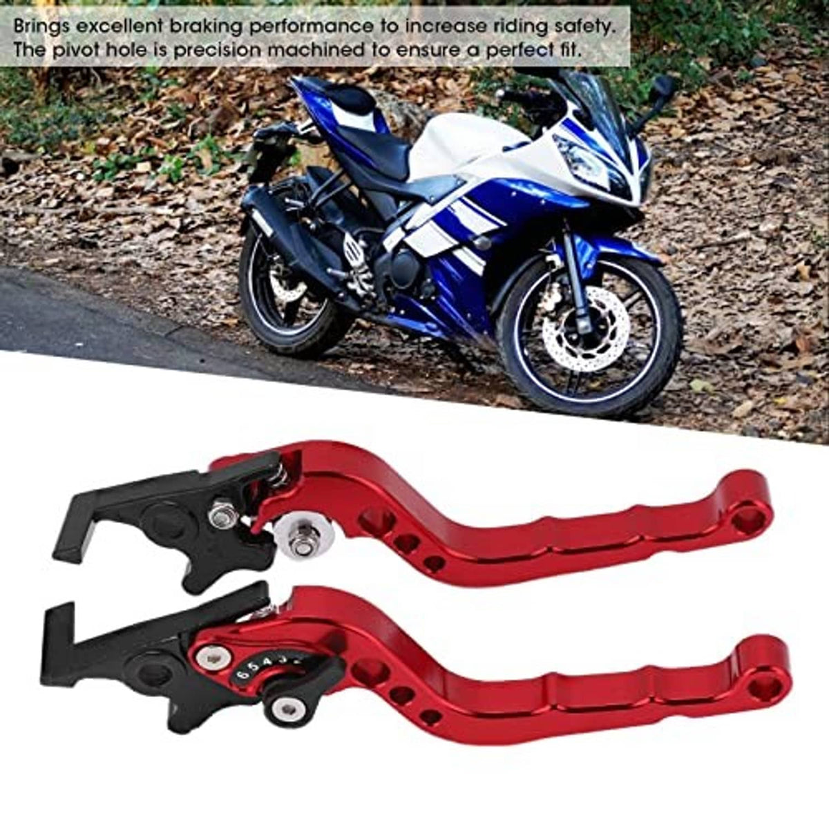 Red CNC motorcycle brake and clutch levers with black grips and adjustment dial