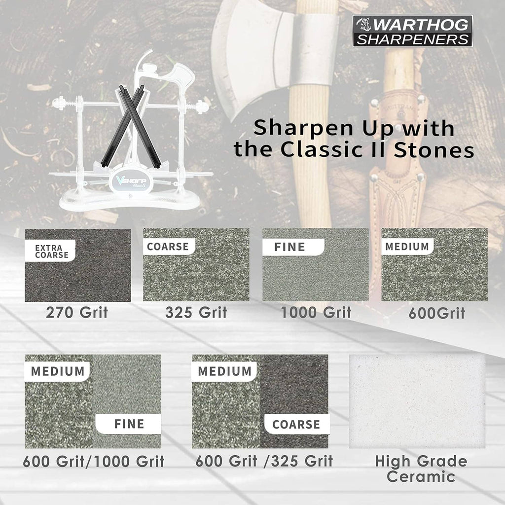 Classic II hone grit options graphic with coarse 325 grit stone sample