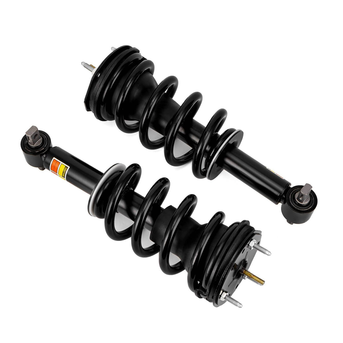 Black front shock strut pair with coil springs and rod end mounts