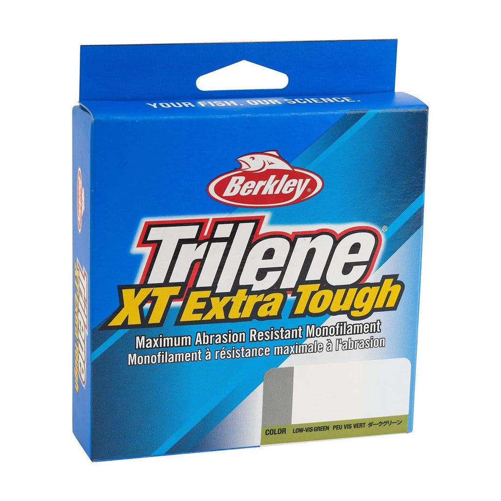 Berkley Trilene XT Extra Tough low-vis green mono fishing line box, side view