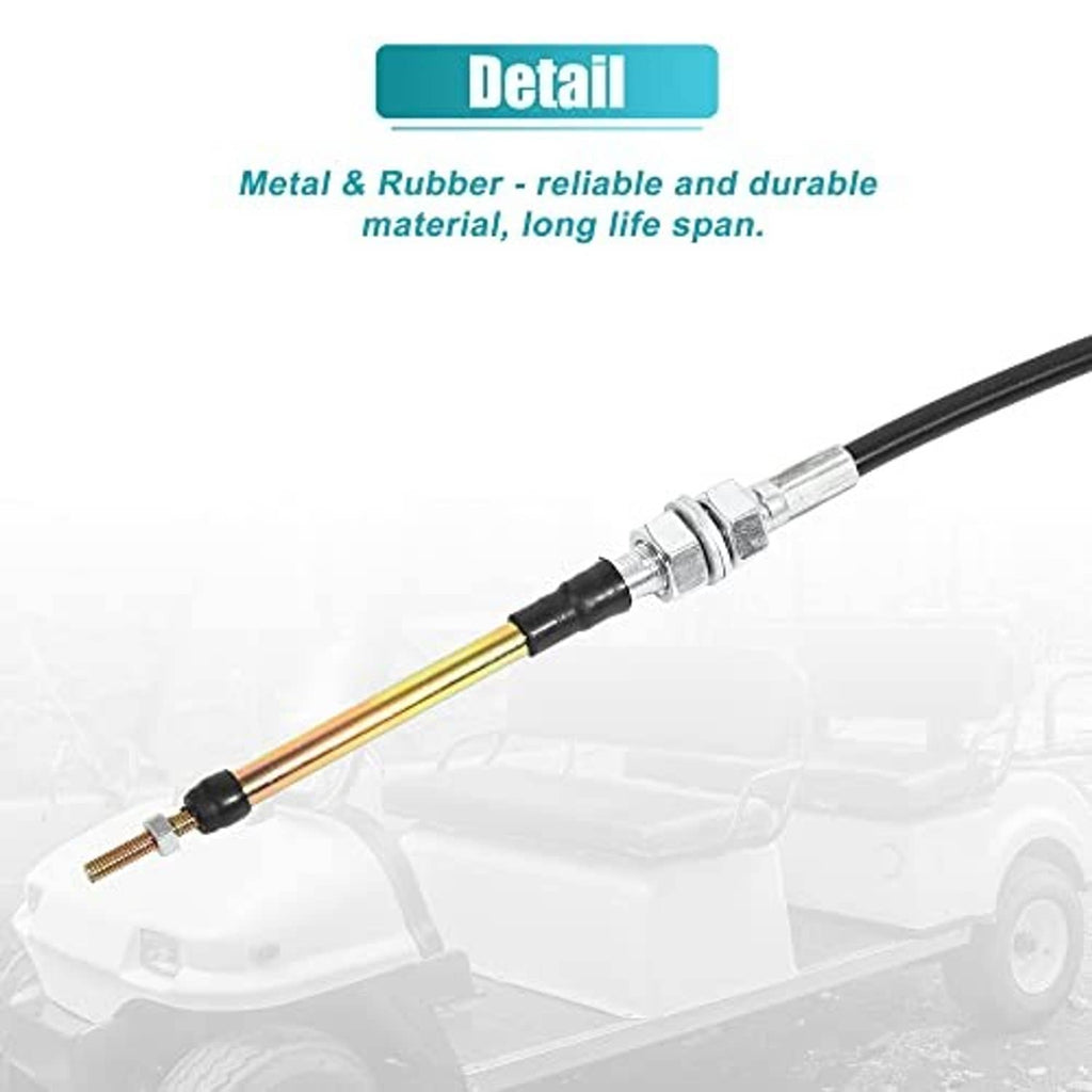 Transmission shift cable close-up: metal-and-rubber end fitting with gold inner wire.