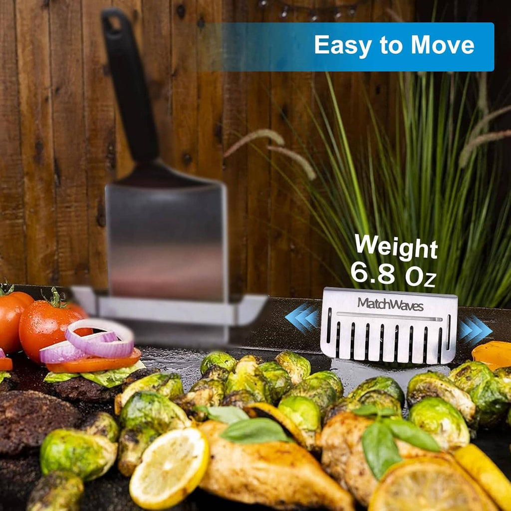 Stainless steel mesh grease blocker on a grill protecting food from slipping