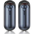 Blue rechargeable hand warmers, two-pack with LED indicator buttons on oval cases