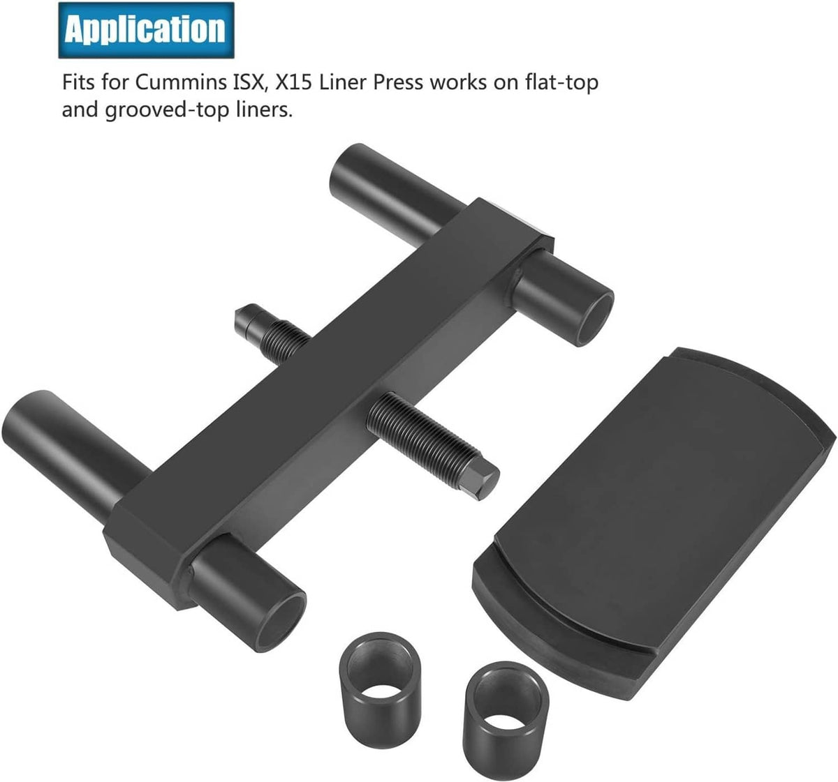 Cylinder liner press installer tool set with threaded press bar and cap plate