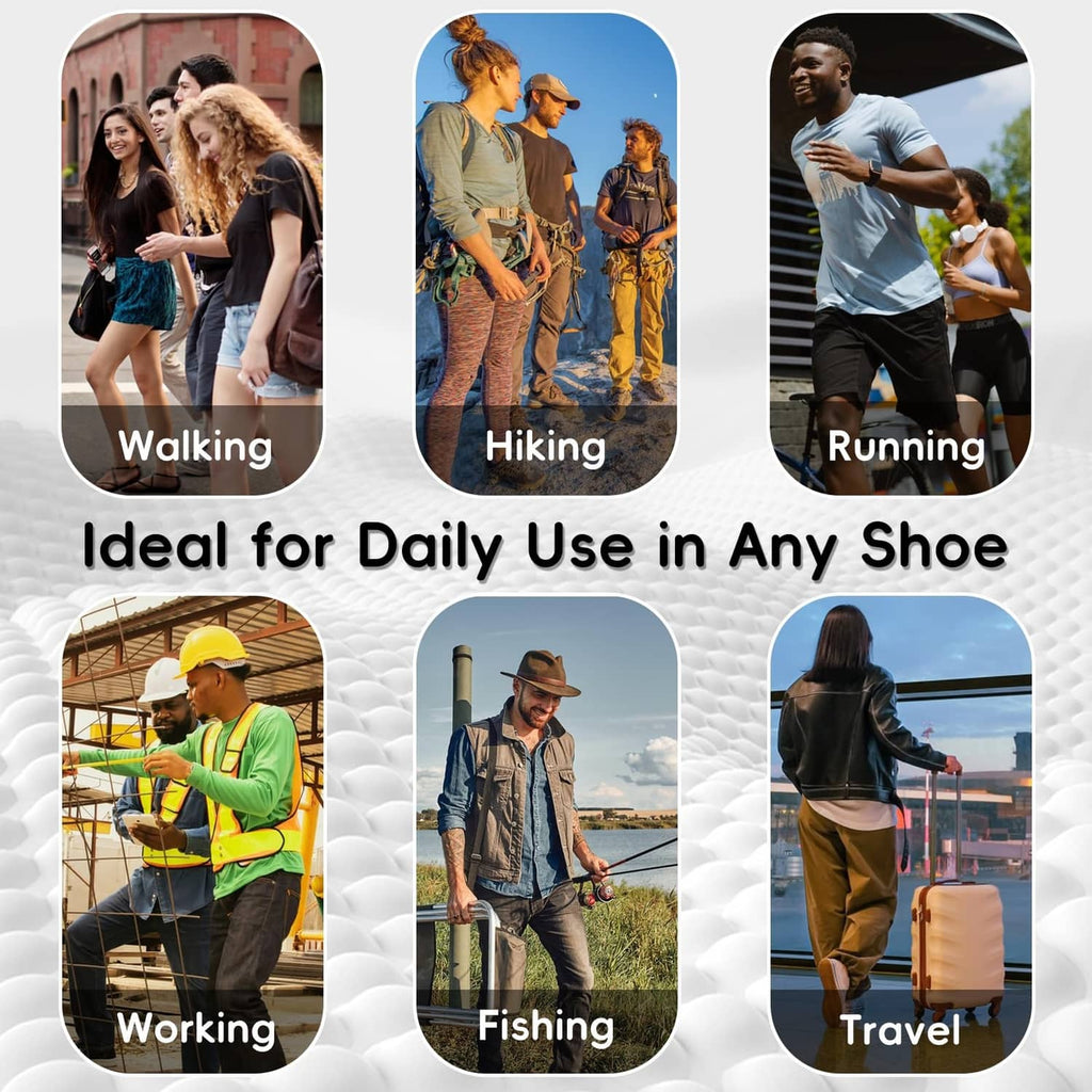 Memory foam insoles for everyday wear in multiple activities, shown with lifestyle icons