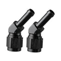6AN to 5/16 barb 45-degree hose fitting, black finish, angled adapter pair