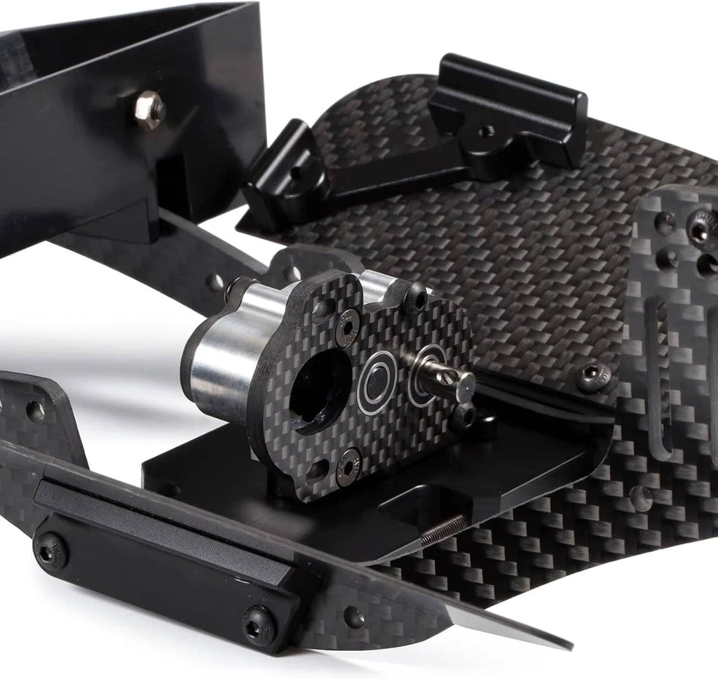 Ultralight tiny gearbox mounted on carbon fiber chassis with hardware