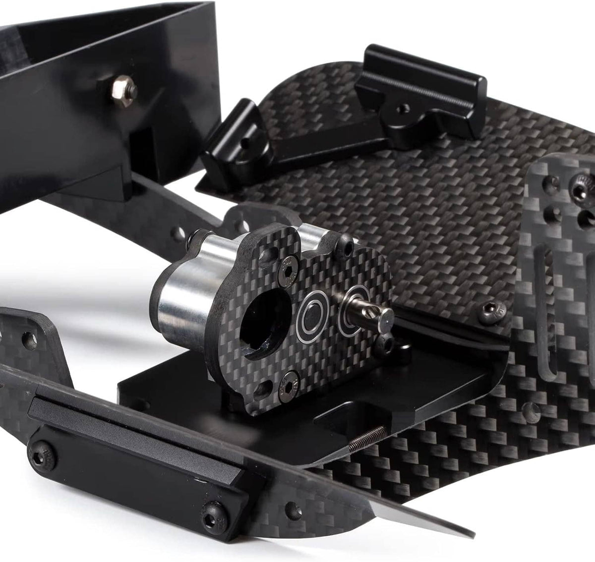 Ultralight tiny gearbox mounted on carbon fiber chassis with hardware
