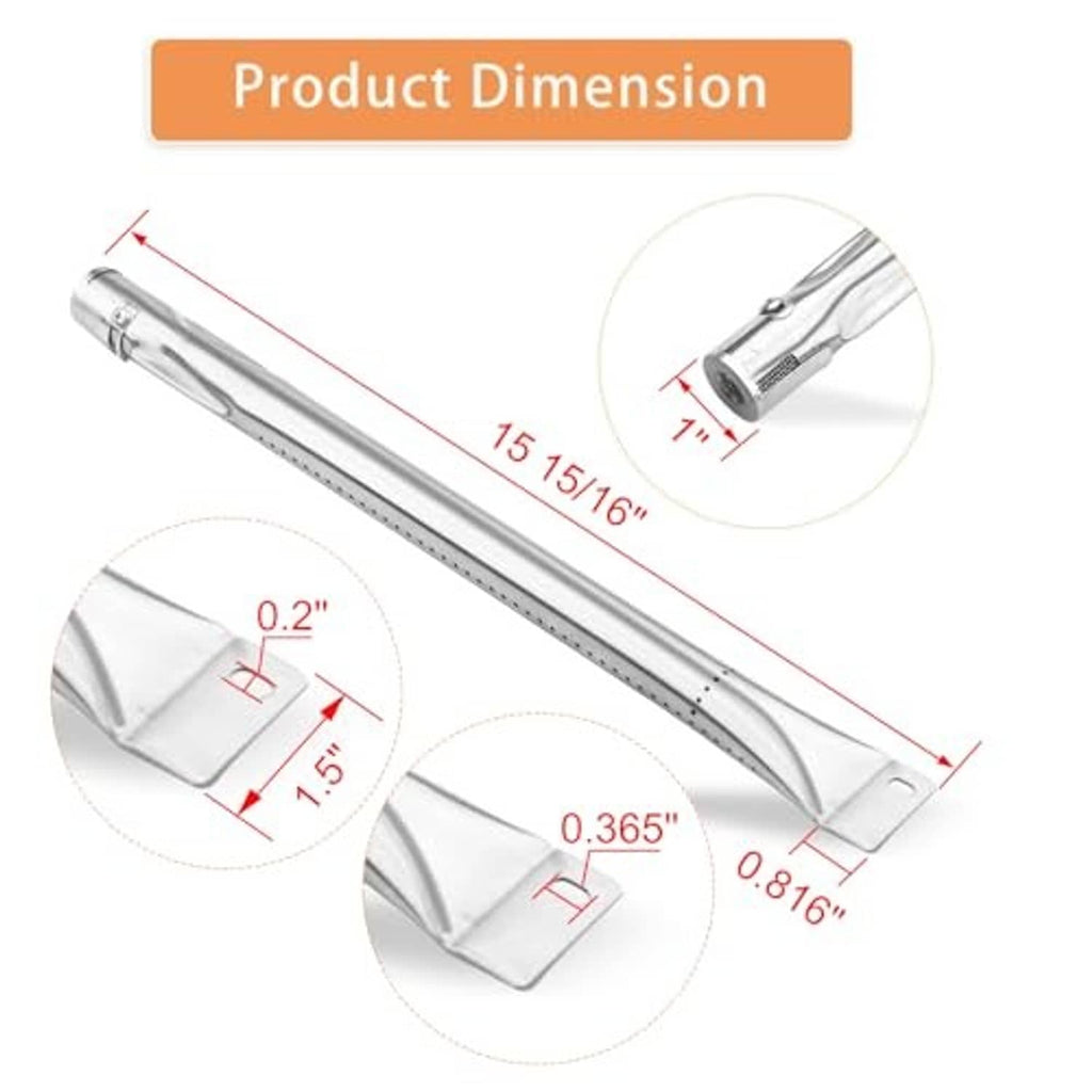 Stainless steel grill burner tubes with vent holes and flat mounting brackets