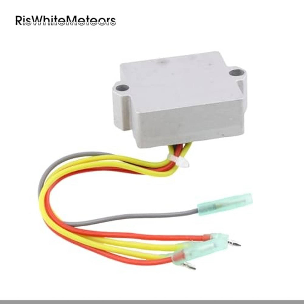 Voltage regulator module with white casing and attached multicolor wire harness