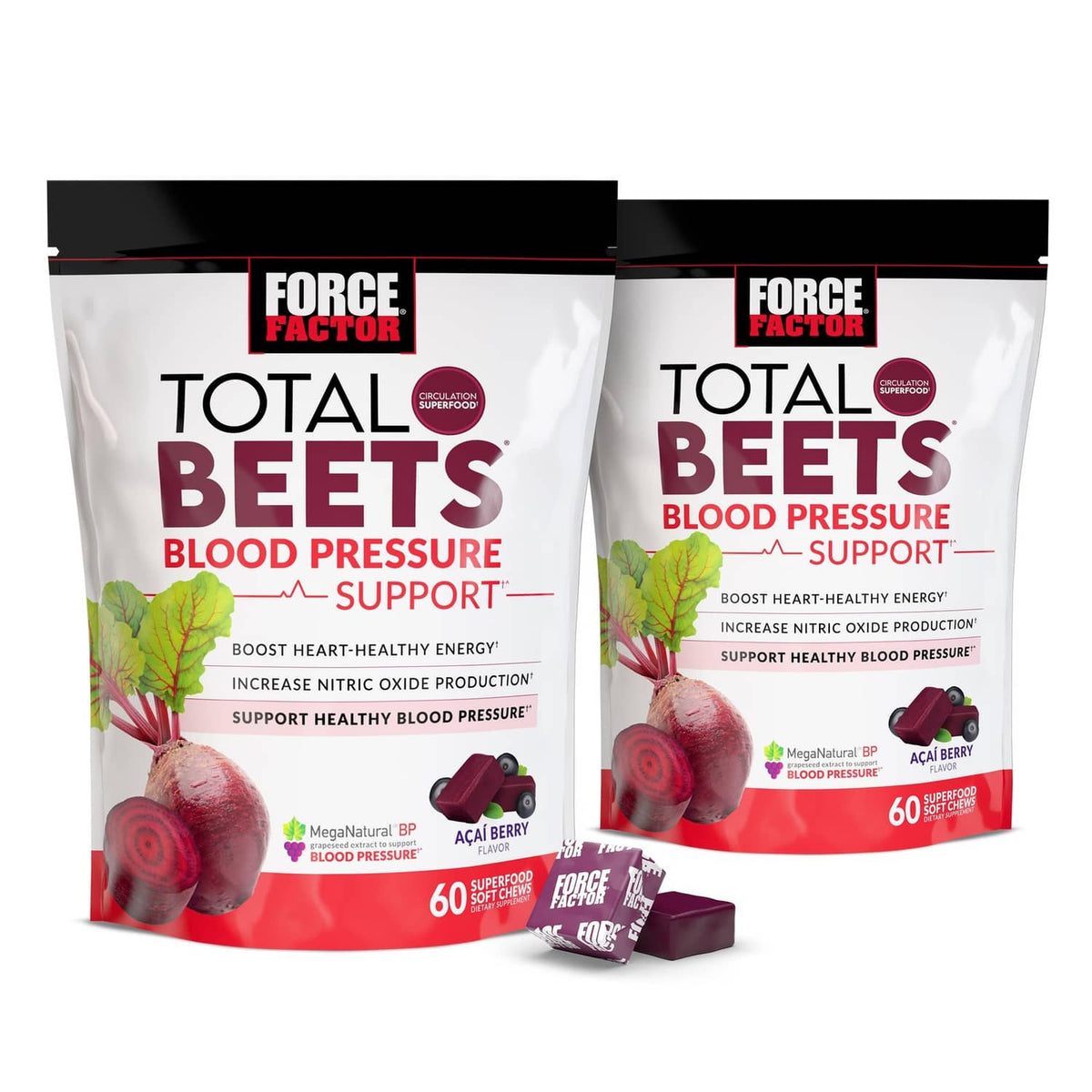 Force Factor Total Beets Blood Pressure Support supplement pouches, 60 count