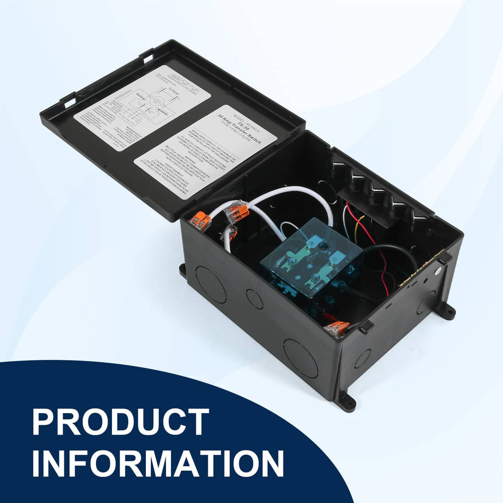 Automatic transfer switch with open black enclosure and internal control PCB