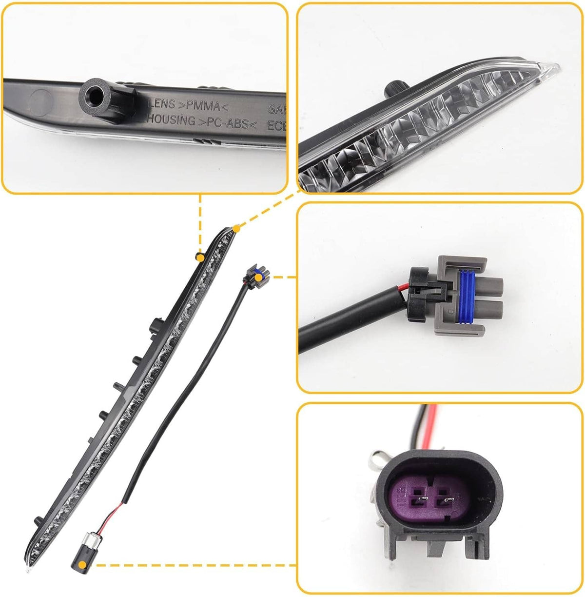 LED third brake light assembly with wiring leads and connector clips