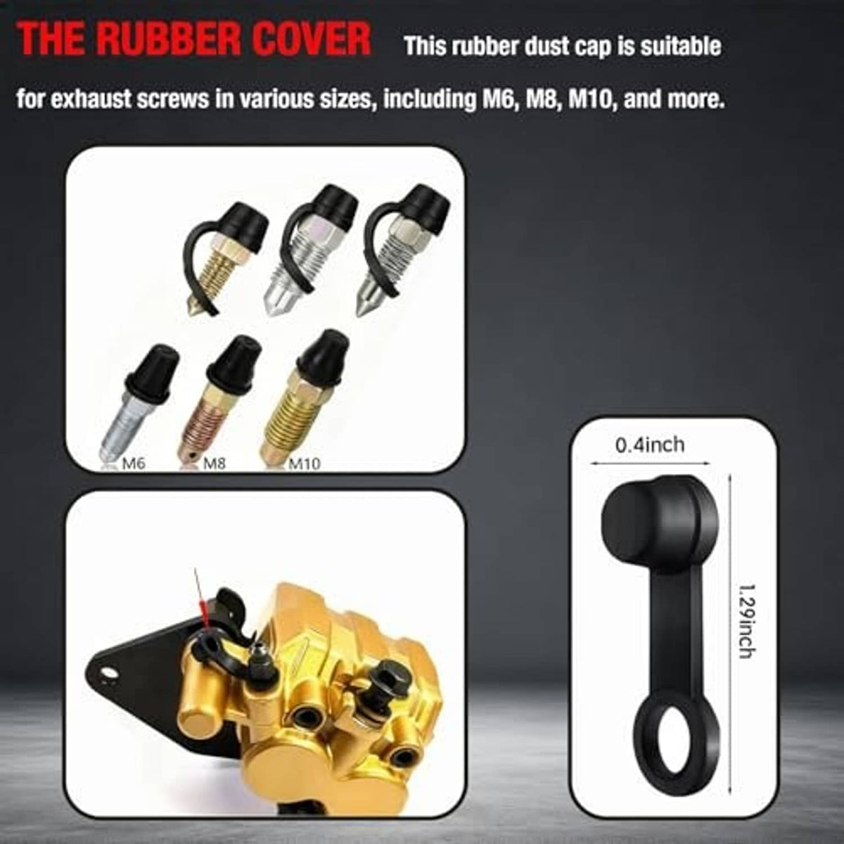 Rubber dust cap set for brake bleeder adapters, shown with multiple cap sizes