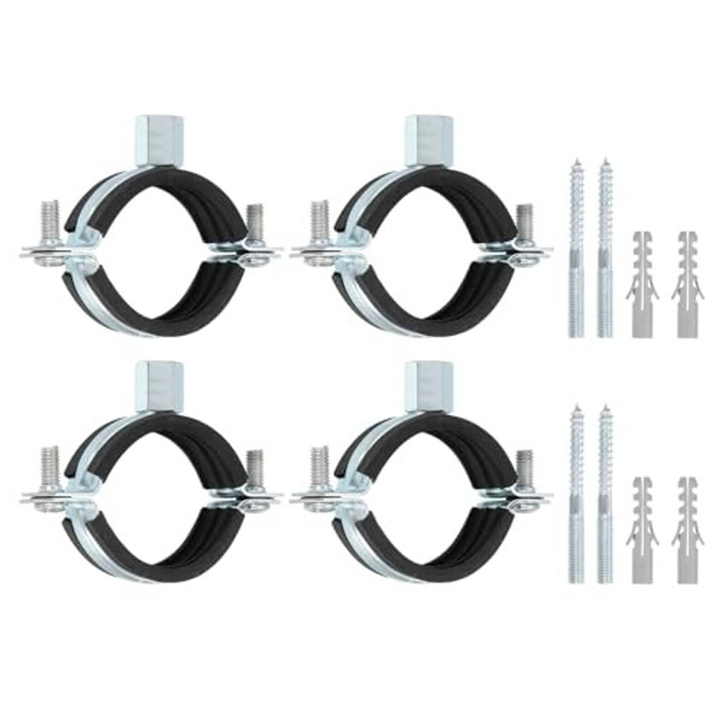 4-pack adjustable pipe clamp brackets, black rubber-lined, includes wall anchors