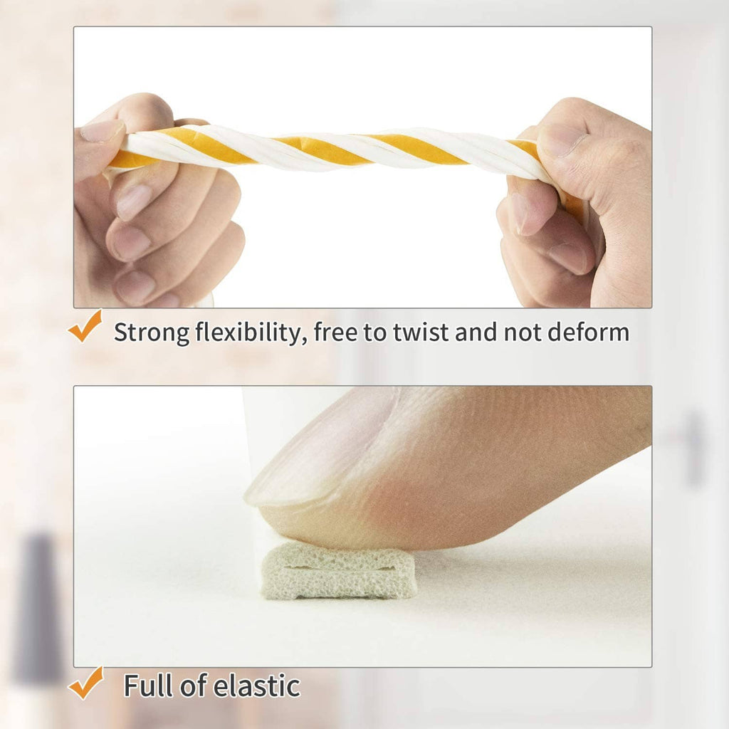 Flexible foam weather seal strip with yellow stripe, pressed edge detail
