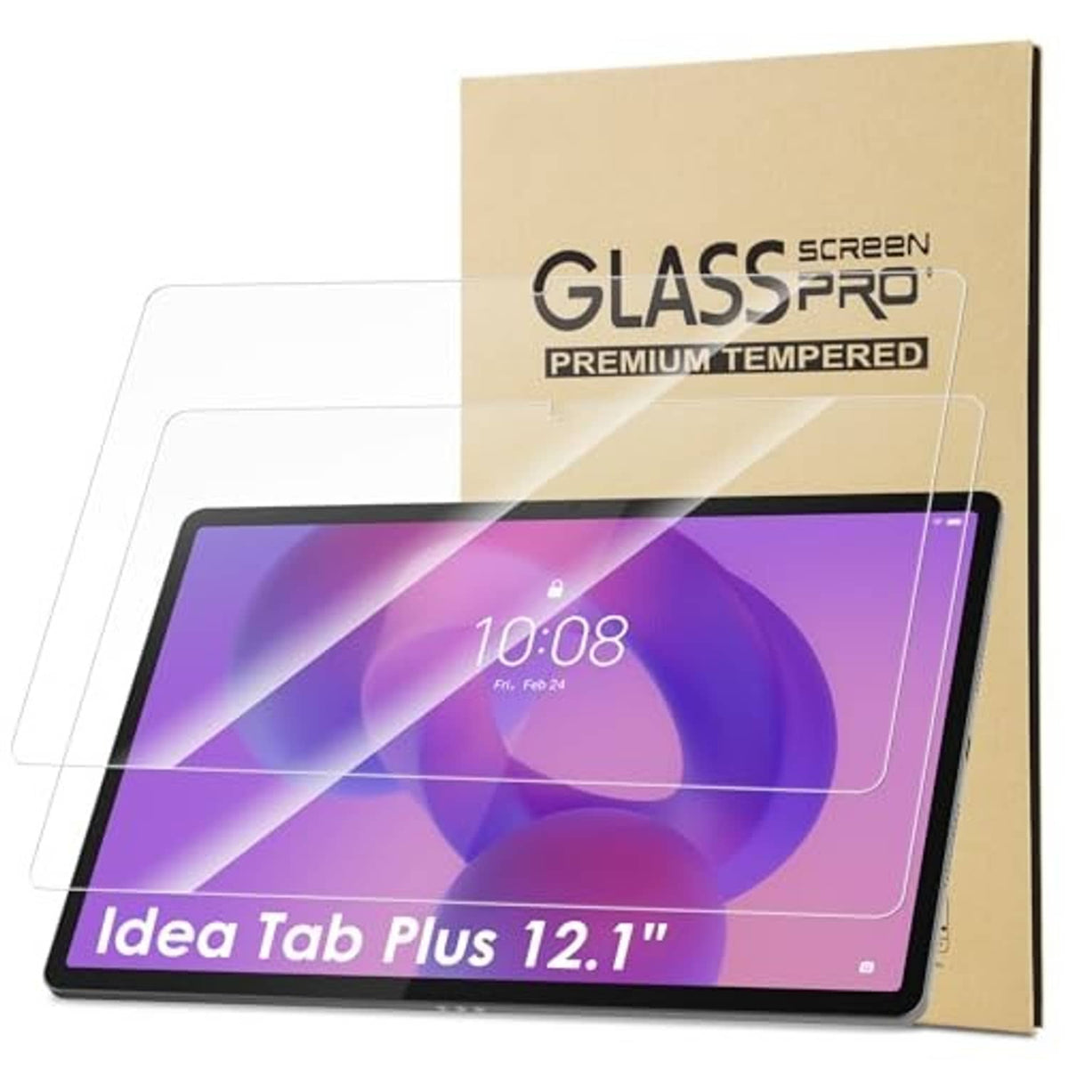 Tempered glass screen protector for a 12.1-inch Lenovo tablet, with packaging
