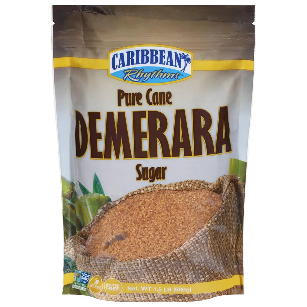 Pure cane demerara sugar pouch with brown sugar granules and mesh pack