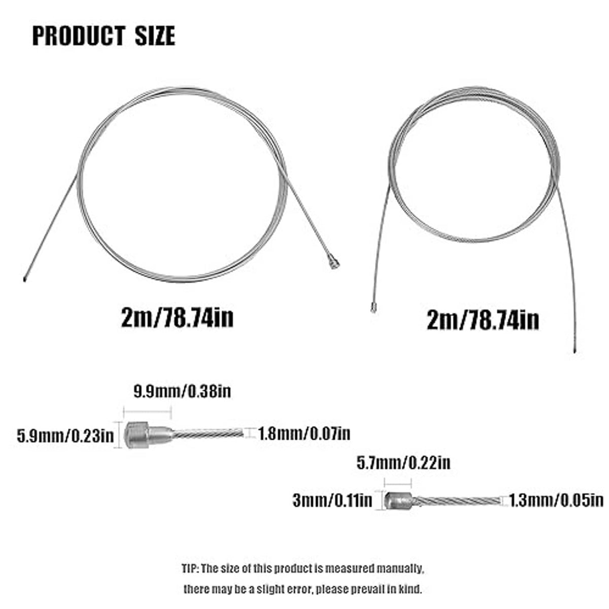Two coiled brake cables with metal ends for universal repair kit