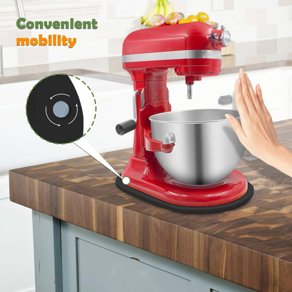 Black oval bamboo mixer slider pad under mixer base for easy mobility