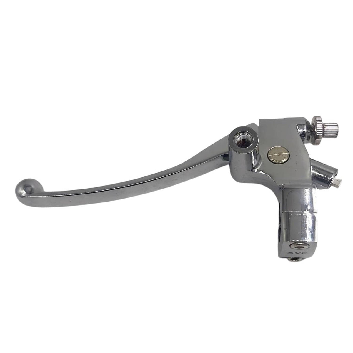 Chrome brake master cylinder with lever and handlebar clamp mounting bolts