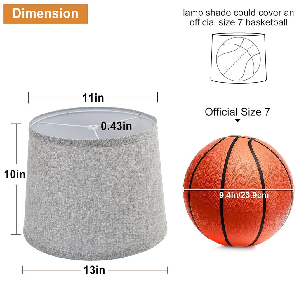 Gray drum lamp shade, round fabric shade with top socket support ring