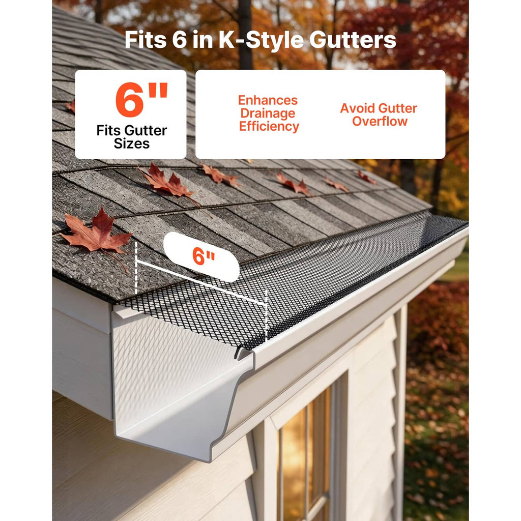 Black gutter guard mesh on a K-style gutter, 6-inch size fit
