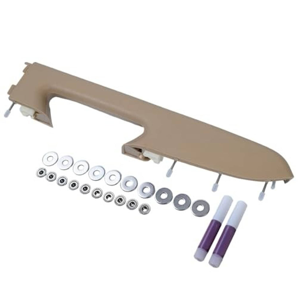 Beige front driver side armrest repair kit with screws, washers, and plastic guides