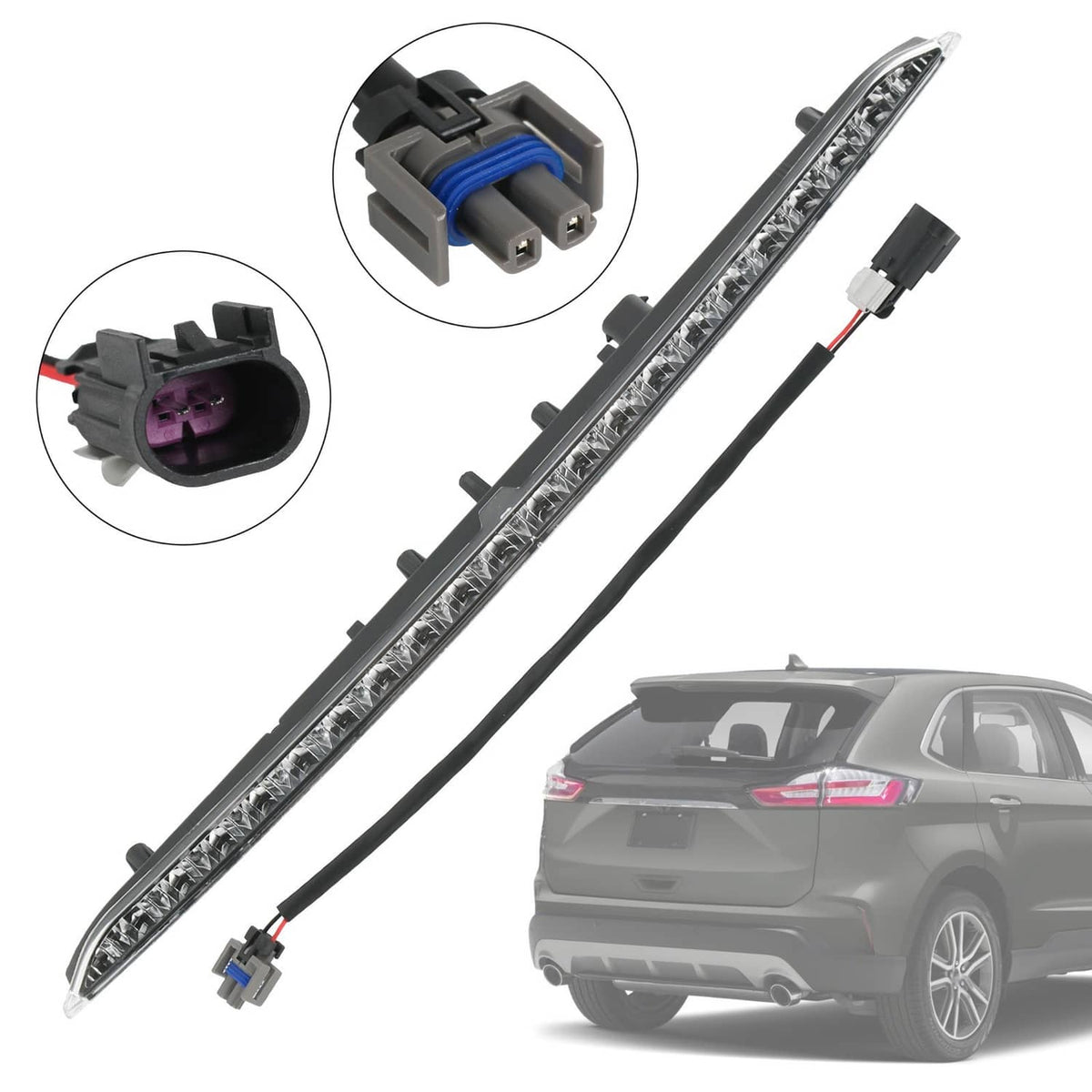 LED third tail brake light assembly with red lens and wiring connector harness