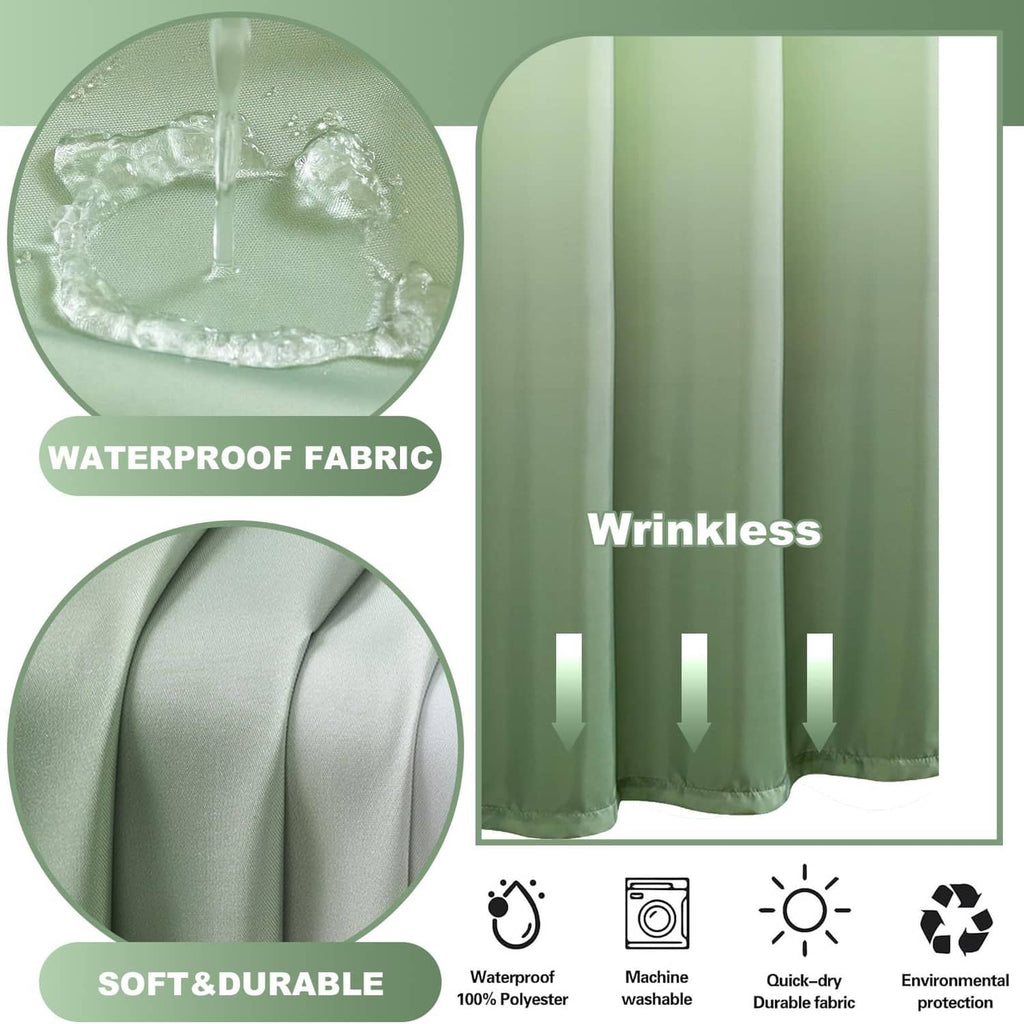 Ombre green shower curtain fabric with smooth finish and wrinkle-resistant look