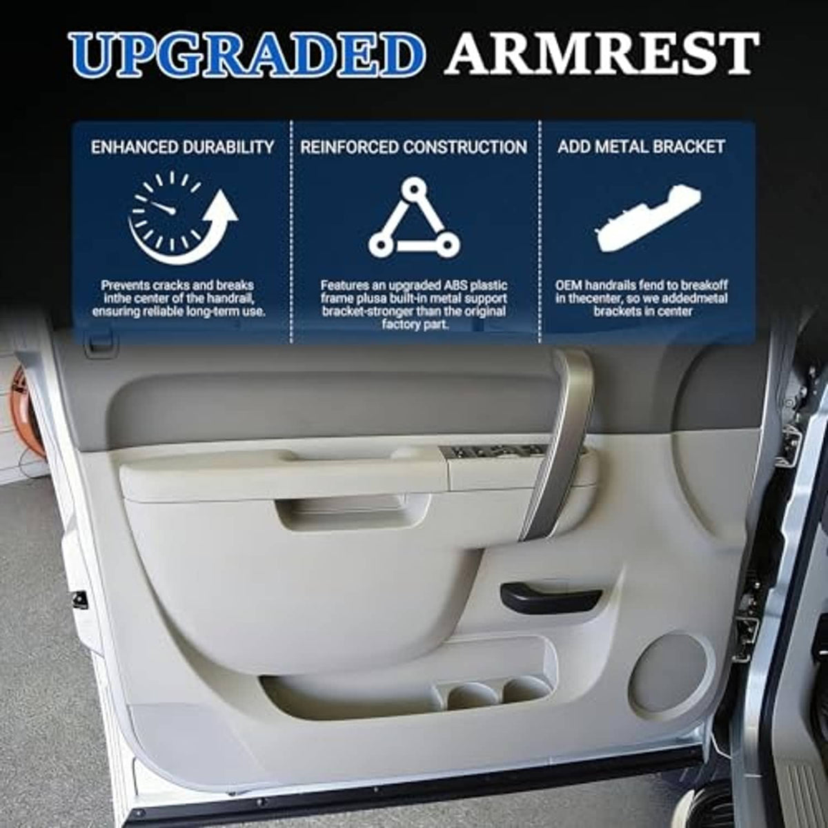 Passenger-side door armrest assembly installed inside the door panel