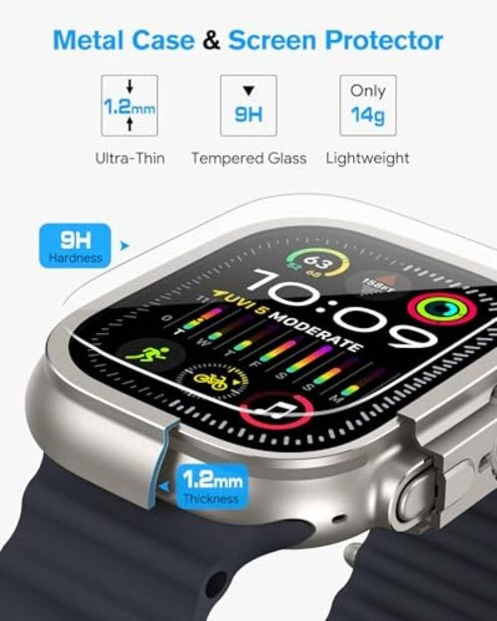 Ultra-thin metal case and screen protector with clear glass and raised bezel
