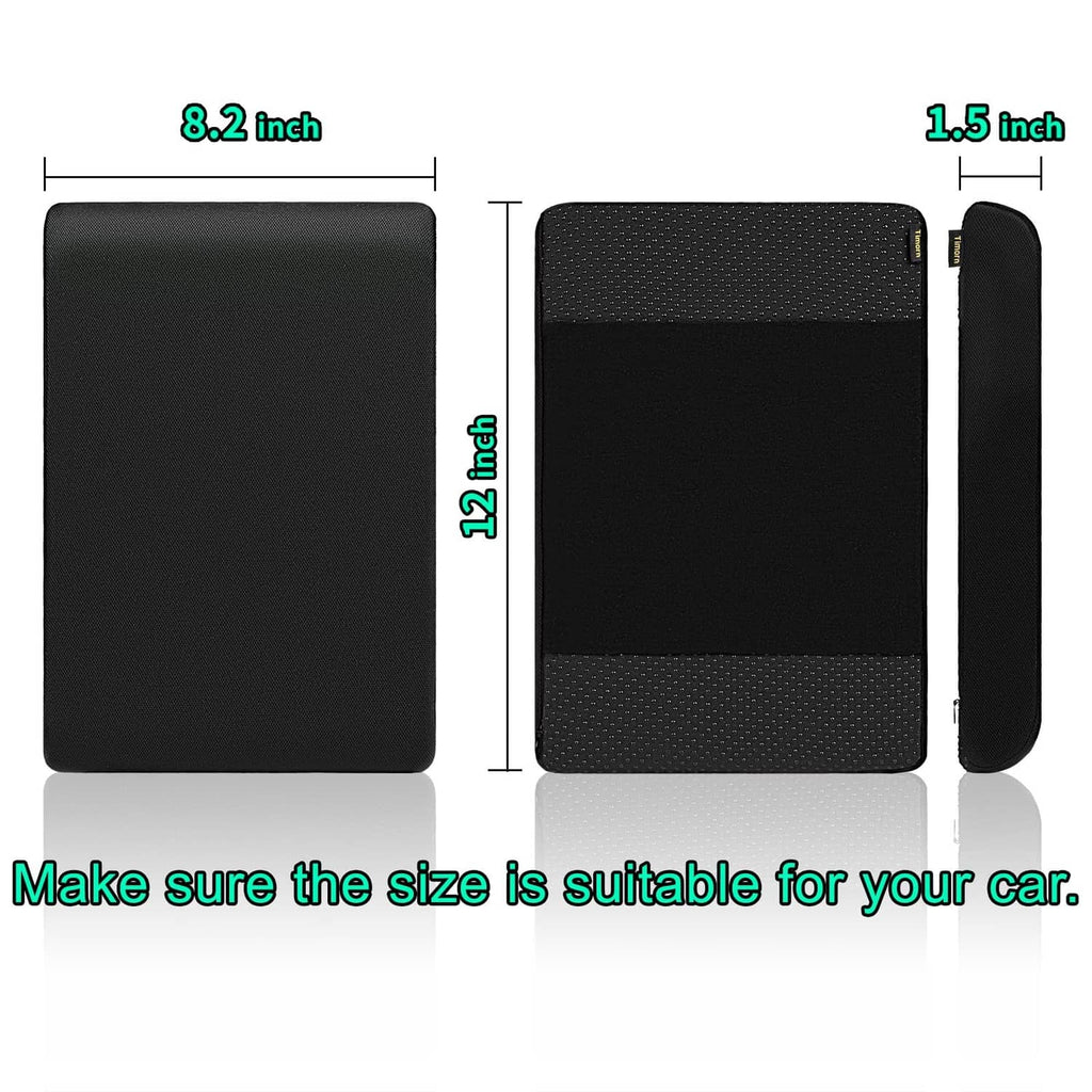 Black memory foam console cover pad, rectangular with side grip handle, 8.2 x 12 in