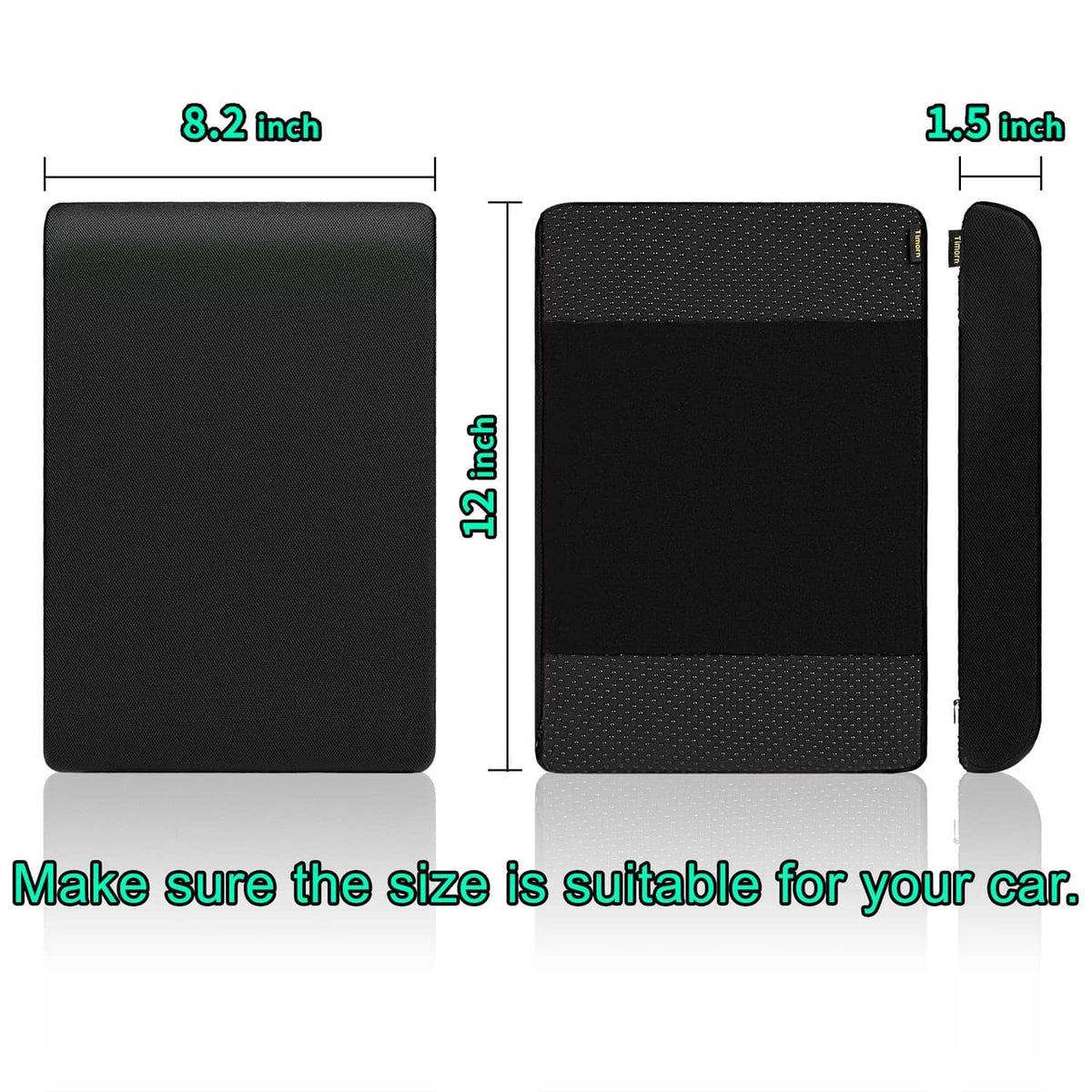 Black memory foam console cover pad, rectangular with side grip handle, 8.2 x 12 in